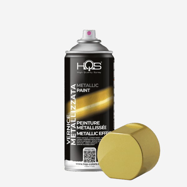 Farba METALLIC - lesklá farba s akrylovým základom bohatá na metalické strieborné častice s vysokou krycou schopnosťou a veľmi rýchlym schnutím, zn. HQS (metalická žltá), 400ml