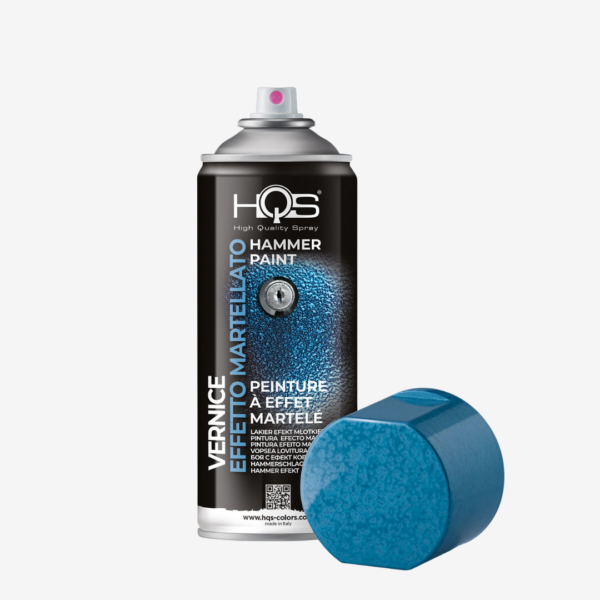 Farba HAMMER FINISH "kladivková" - použiteľná na kov, drevo, hliník, sklo a mnoho druhov natierateľných plastových materiálov, zn. HQS (kladivková bledomodrá), 400ml