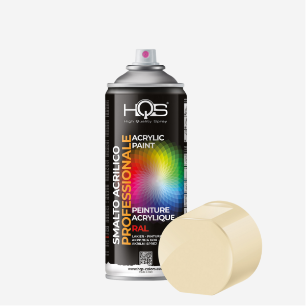 Akrylová farba v spreji pre profesionálne využitie zn. HQS odtieň RAL 1015 lesklá (svetlá slonovinová), objem 400ml