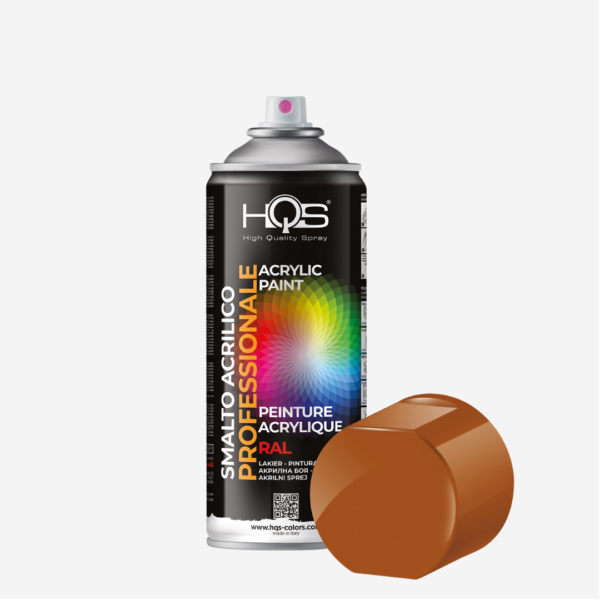 HQS odtieň RAL 8023 lesklá (oranžovo hnedá), Akrylová farba v spreji pre profesionálne využitie, objem 400ml